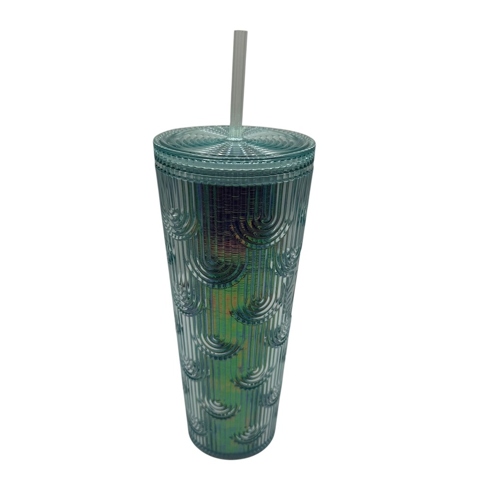 Starbucks 2022 Teal Scalloped Iridescent Oil Slick Venti Cold Cup Tumbler 24oz